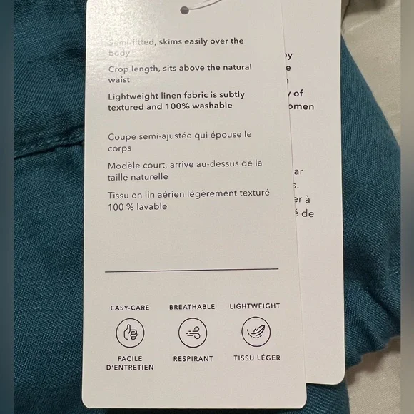 Athleta Short Sleeve Wrap Tie Boho Pocket Collar Linen Blue NWT Crop Top - Picture 6 of 6